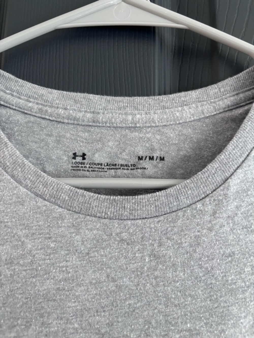 Under Armour Light Gray Heather Short Sleeve Tee with Green Chest Logo - Picture 3 of 4